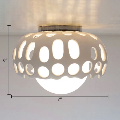 Hollow LED Flush Mount with Inner Glass Shade Art Deco White Ceiling Lamp for Living Room Hallway