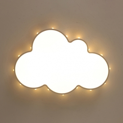 Nordic Style Cloud LED Flush Light Baby Kids Room Lighting Fixture with Acrylic Lampshade in White