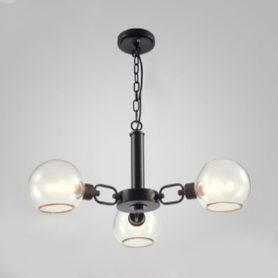 Open Glass Spherical Hanging Light Modernism 3/6/8 Lights Chandelier Lighting in Black for Restaurant