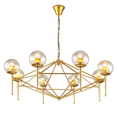 Torch Shape Hanging Light Fixture with Globe Glass Shade Contemporary 8-Light Chandelier Light in Textured Gold