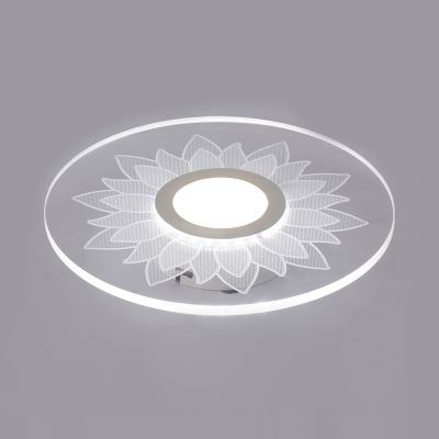 Acrylic Disc Shade Flush Light with Flower Restaurant Bedroom Decorative LED Ceiling Lamp in White