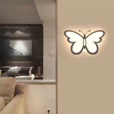 Acrylic Lampshade Wall Sconce with Butterfly Contemporary White LED Wall Light for Baby Kids Room