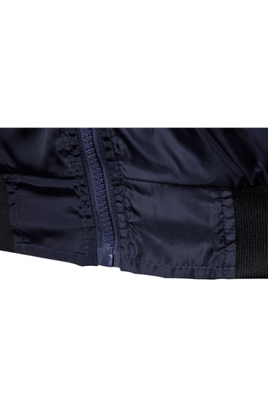 Fashion Casual Plain Long Sleeve Stand Collar Zippered Pockets Jacket Coat
