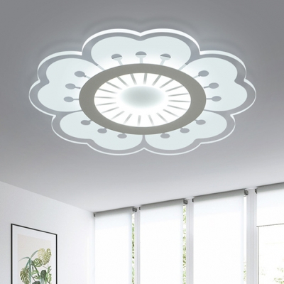 Modernism Floral LED Flush Light with Acrylic Lampshade Girls Bedroom Eye Protection Ceiling Lamp in White