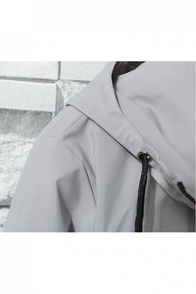 Simple Long Sleeve Plain Zip Up Drawstring Hooded Men's Loose TRack Jacket