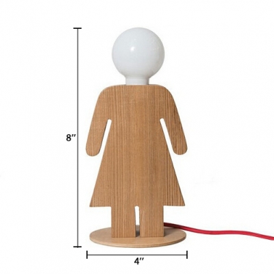 Single Light Bare Bulb Table Lamp with Boy/Girl Wooden Base Children Room Standing Desk Light