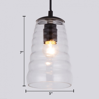 Tapered/Ovale Suspension Light with Clear Glass Shade Nordic Style 1 Lights Dining Room Pendant Lamp in Black