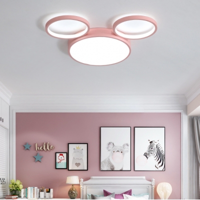 Acrylic Round LED Ceiling Light with Cartoon Mouse Boys Girls Room Flush Mount in Blue/Pink