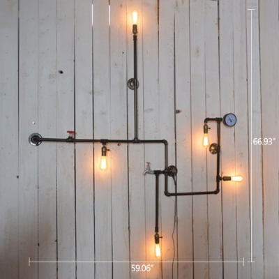Industrial 59''W Multi Light Wall Sconce with 5 Light and Pipe Fixture Arm in Bar Style