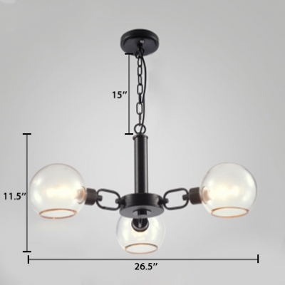 Open Glass Spherical Hanging Light Modernism 3/6/8 Lights Chandelier Lighting in Black for Restaurant