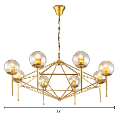 Torch Shape Hanging Light Fixture with Globe Glass Shade Contemporary 8-Light Chandelier Light in Textured Gold