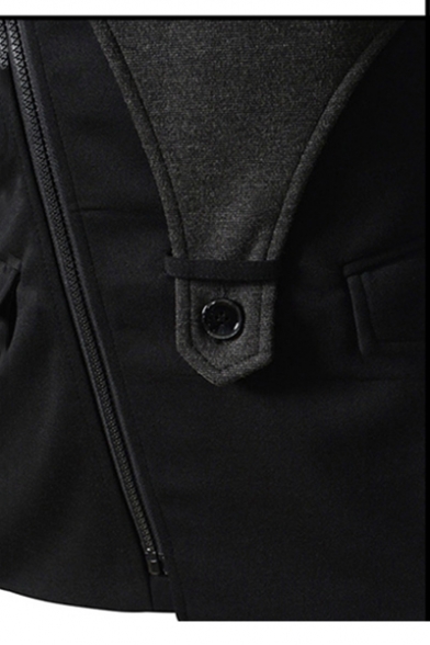 Mens Casual Lapel Collar Button Embellished Slim-Fit Oblique Zipper Jacket