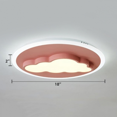 Nordic Macaron Cloud Ceiling Lamp with Round Canopy Blue/Pink Metal LED Flush Light for Baby Kids Room