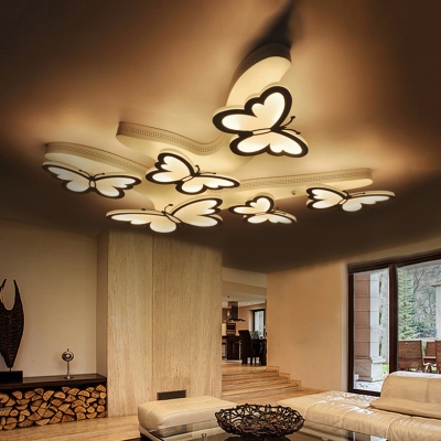 Nordic Style Butterfly Led Flush Light Decorative White Ceiling