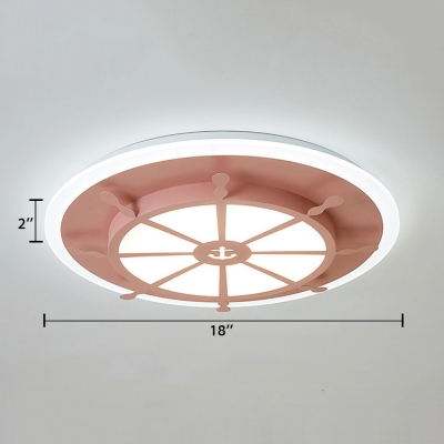 Round Rudder LED Ceiling Light Blue/Pink Lighting Fixture with Acrylic Shade for Boys Girls Bedroom