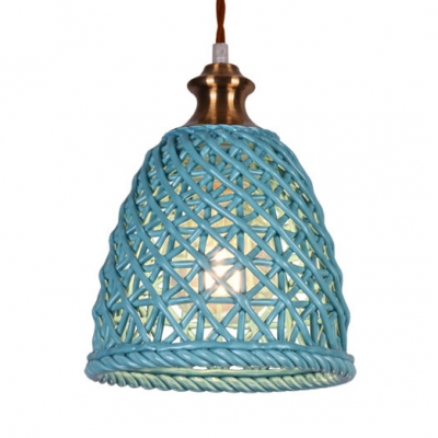 Turquoise/White Dome Shade Pendant Light Ceramic 1 Light Hanging Ceiling Lamp for Coffee Shop