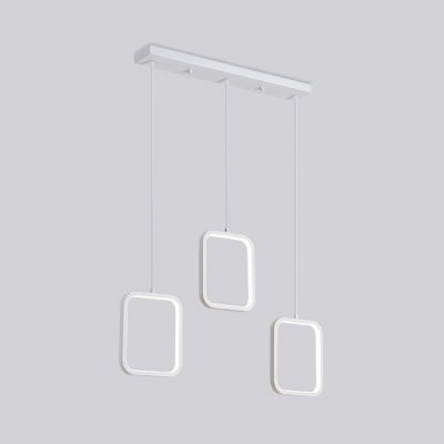 3 Lights Square Frame Hanging Light Metal Contemporary Pendant Light in Matte Black for Dining Room
