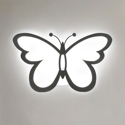 Acrylic Lampshade Wall Sconce with Butterfly Contemporary White LED Wall Light for Baby Kids Room