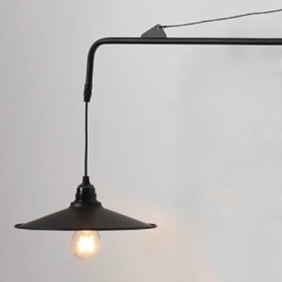 Industrial Suspender Wall Light with Saucer Shade Height Adjustable Metal Wall Sconce in Black