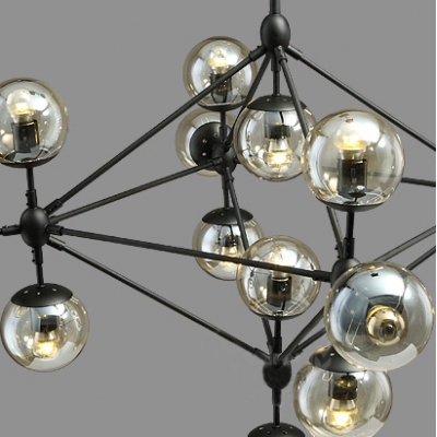 10 Lights Globe Chandelier Contemporary Pendant Light in Black with Glass Shade