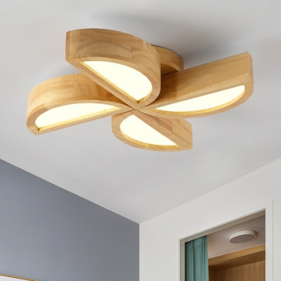 4 Lights Windmill Ceiling Fixture Modern Chic Sitting Room Woody Surface Mount LED Light in Natural