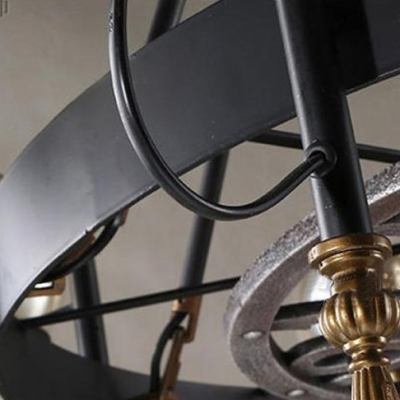 Cognac Glass Globe Shade Pendant Light 6 Lights Vintage Chandelier in Antique Brass for Restaurant