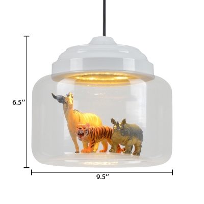 Bottle LED Hanging Light with Animal Decoration White Finish Clear Glass Suspension Light for Kindergarten