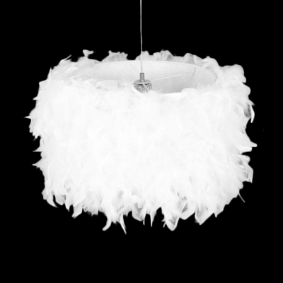 Drum Single Head Pendant Lamp with White Feather Modern Chic Decorative Hanging Lamp for Corridor