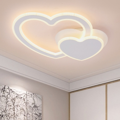 Lovely Heart Shape LED Ceiling Lamp White Acrylic Decorative Flush Light Fixture for Children Room