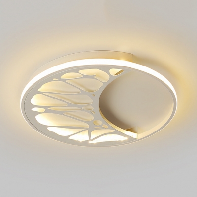 Moon Shape Flushmount with Circle Simple Modern Boys Girls Bedroom Acrylic LED Ceiling Light in White