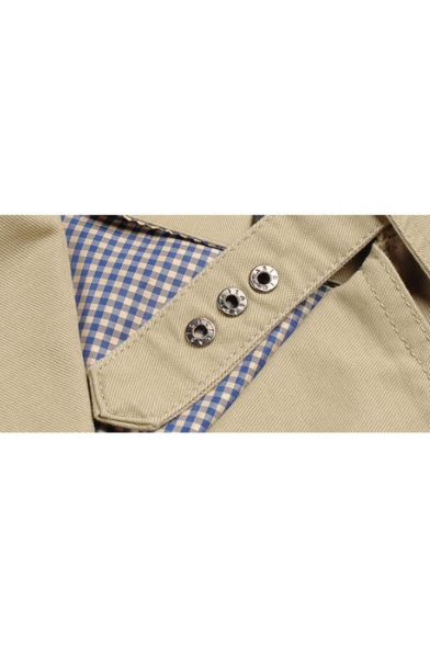 Trendy Notched Lapel Collar Button Closure Epaulets Men's Plain Trench Coat