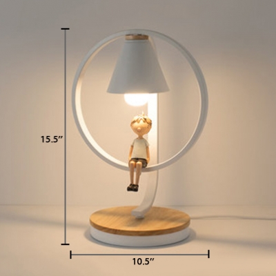 1 Light Circular Ring Table Lamp Children Room Metal Decorative Standing Table Light with White Cone Shade