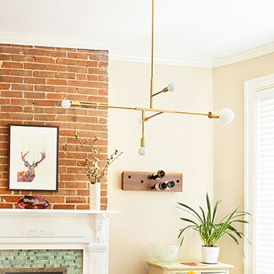 5 Lights Linear Chandelier Modern Chic Metal Hanging Light Fixture in Soft Gold for Living Room
