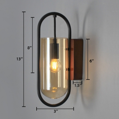 Oblong Wall Light with Metal Frame Vintage-Style Single Light Sconce Lighting in Black for Hallway