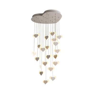 Acrylic Sweet Heart Hanging Lamp Nursing Room Multi Light Hanging Light Fixture with White Canopy
