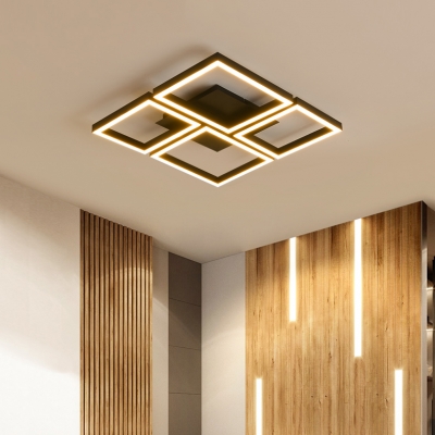 Black/White Square Frame Flush Light Contemporary Metal Surface Mount LED Light for Sitting Room