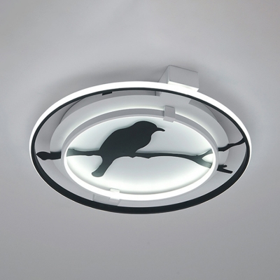 Double Ring Flush Light with Black Bird Silhouette Sitting Room Metal Art Deco LED Flush Mount Lighting