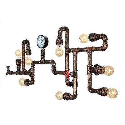 Industrial Vintage 47''W Multi Light Wall Sconce with 8 Light and Pipe Fixture Arm in Bar Style