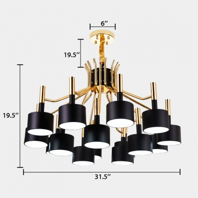 Metallic Chandelier with Black/White Drum Shade Modern Fashion Multi Lights Hanging Lamp