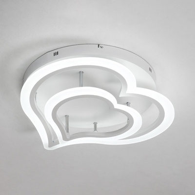 Metallic LED Semi Flush Mount with Loving Heart White Ceiling Fixture for Coffee Shop Bedroom