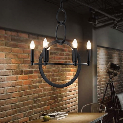 Wrought Iron Style 6 Light Matte Black Candle Chandelier