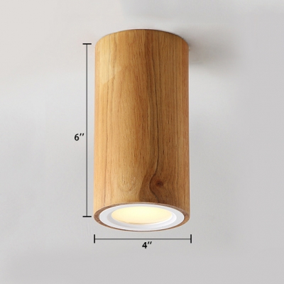 Contemporary Column Flush Mount Living Room Bedroom Wooden LED Ceiling Light in Natural