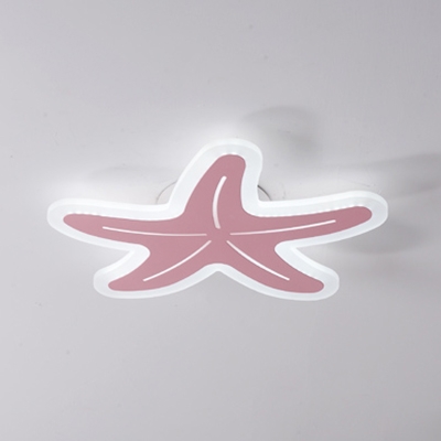 Cute Starfish LED Ceiling Fixture Cartoon Nordic Style Kindergarten Blue/Pink Acrylic Flush Mount
