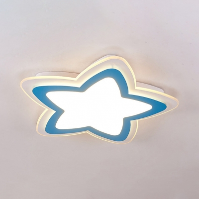 Lovely Blue/Pink Star Flushmount Nordic Style Acrylic LED Flush Light Fixture for Baby Room