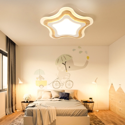 Multi Tiers Star Flush Mount Lighting Nordic Style Children Room Wooden Surface Mount LED Light