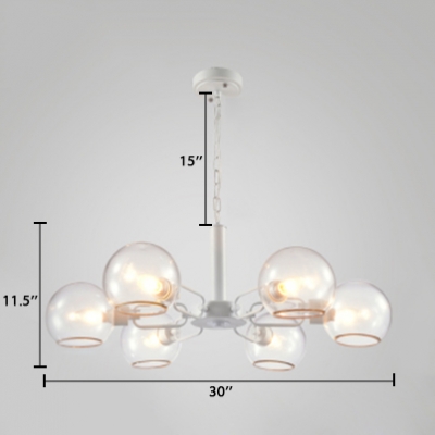 Nordic Style Orb Chandelier Lamp with Clear Glass Shade 3/6/8 Heads Drop Ceiling Lighting in White