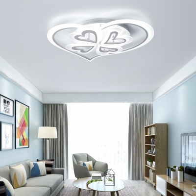 White Sweet Heart Semi Flush Light with Acrylic Shade Modern LED Lighting Fixture for Living Room