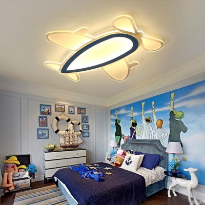 Boys Bedroom Prop Plane Flush Light Nordic Style Decorative Acrylic LED Flush Ceiling Light in Blue