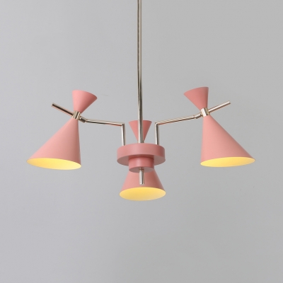 Hourglass Chandelier Lamp with Colorful Metal Shade Macaron Nordic Triple Lights Suspended Light