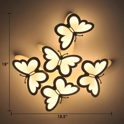 Nordic Style Butterfly LED Flush Light Decorative White Ceiling Fixture with Acrylic Shade for Nursing Room